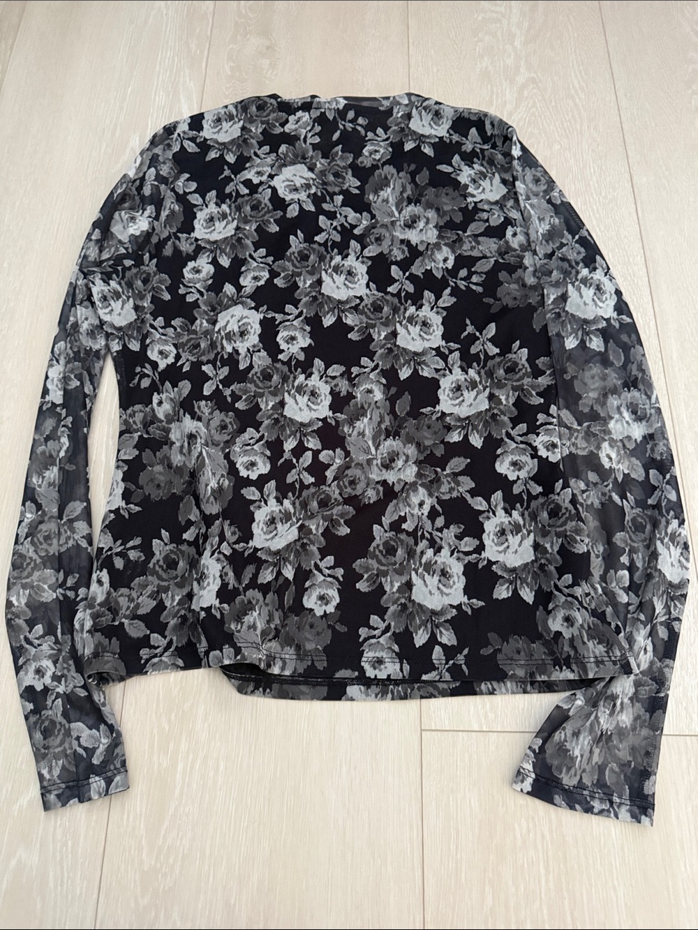 Ted Baker London Rich Black Sheer Floral Velvet Snowfall Long-Sleeve Mesh Top - Picture 10 of 10